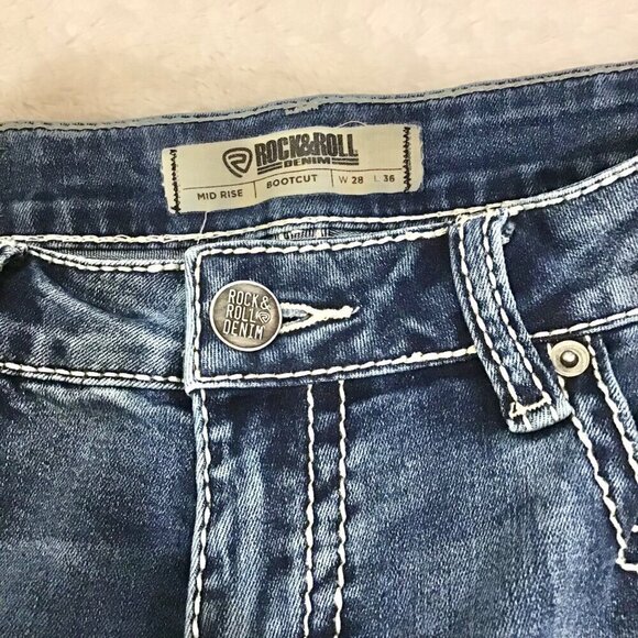 Rock & Roll Denim 28 Long Mid Rise Bootcut Aztec Women’s Jeans Aqua Stretch - Picture 10 of 13